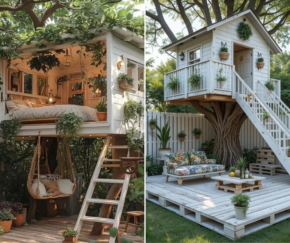 wowhome's tweet photo. cool tree house. Which one is better, the left or the right one? https://t.co/rMwSprQFwA
