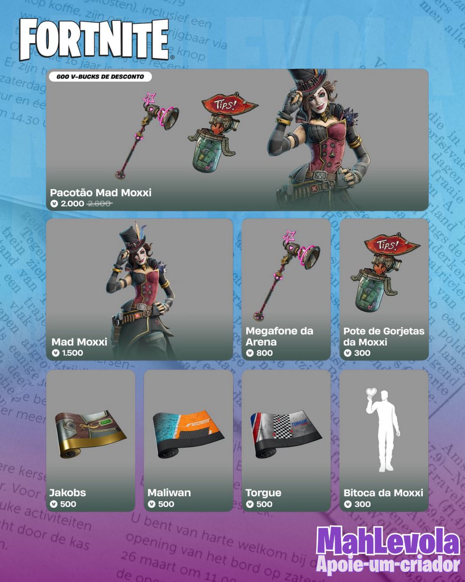 euMahlevola's tweet photo. De volta a loja, Mad Moxxi, a senhora do caos de Borderlands 4 — na Loja até 21 de novembro! 💋🎩

💗 Considere usar o código MAHLEVOLA se for adquirir algum item #ad
#Fortnite #fortniteloja #fortnitebrasil #fortnitecommunity https://t.co/YBlLxwJOyp