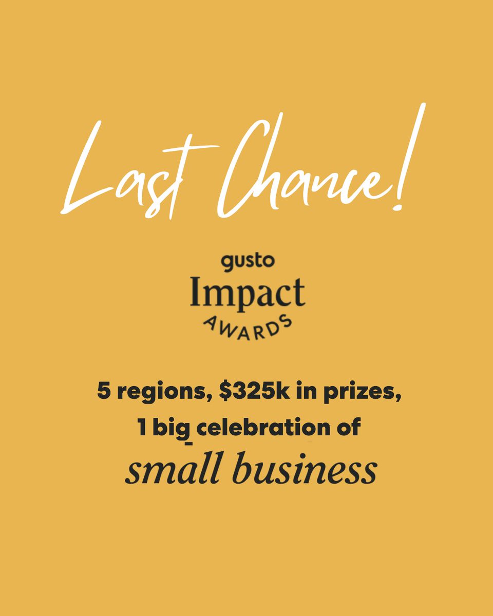 Last chance! 

If you’re a small business owner making an impact, this is your moment. The <a href="/Gusto/">Matt Gustafson</a> team wants to hear your story. You could win up to $50K in funding.

Entries close Nov. 21.
Submit here: bit.ly/3LSAxJo