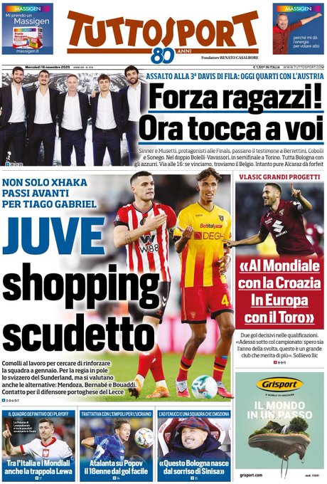 Front Page Tutto Sport, Wednesday 19 November 2025