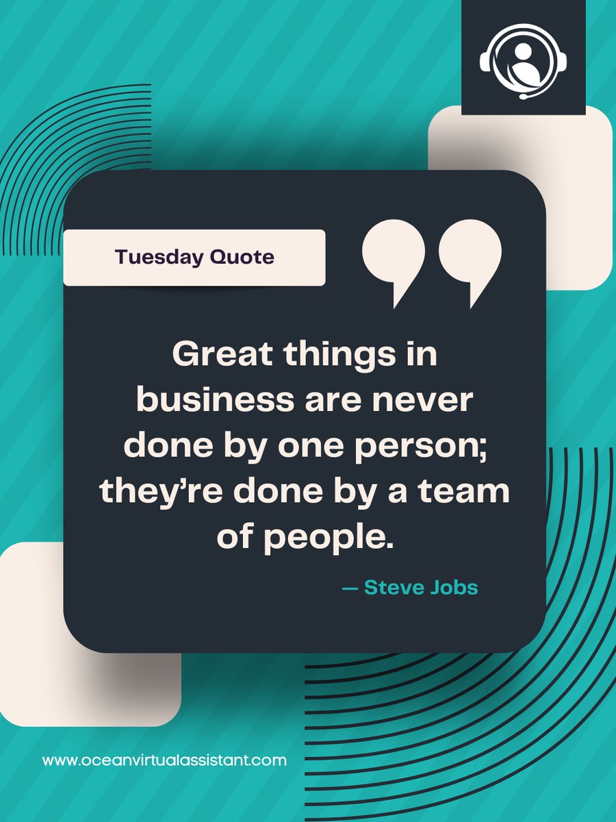 oceanvastaffing's tweet image. Success in business is a team effort. Great things happen when talented minds come together and collaborate. Build your dream team and watch your vision become reality! 🤝✨ #OceanVirtualAssistant #TuesdayQuote