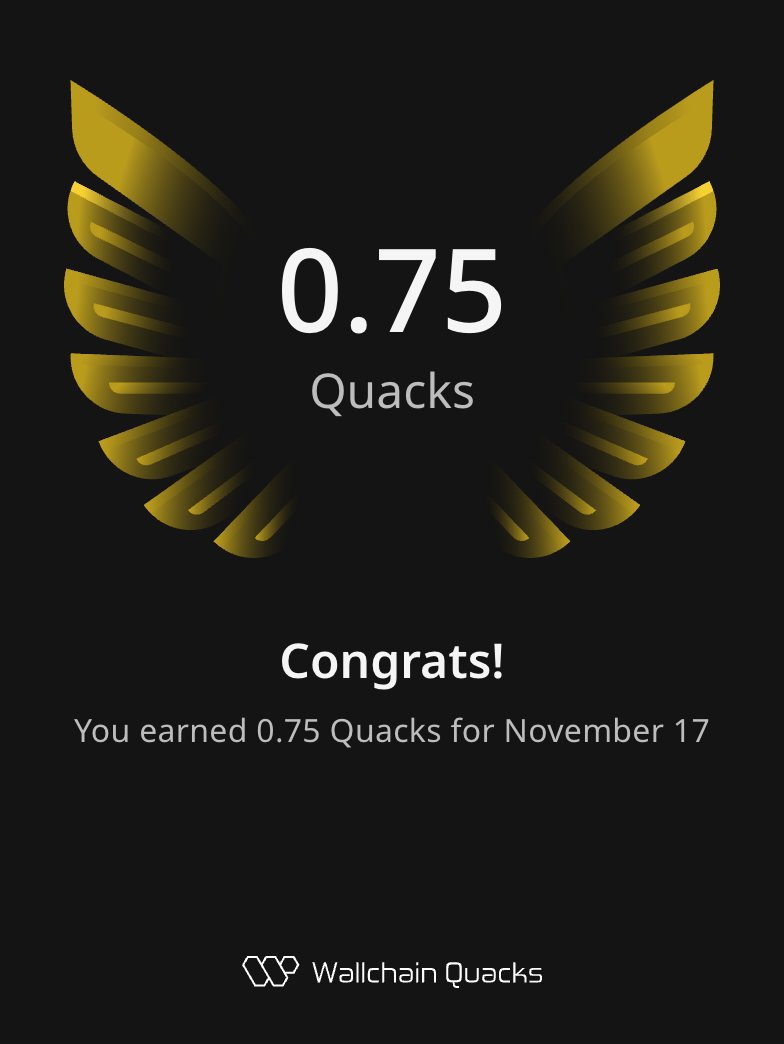 Just earned 0.75 Quacks on <a href="/wallchain/">Wallchain Quacks</a> in one day 🦆

Turn insights into rewards and climb the leaderboard 🥇

Use my referral link – quacks.app/?ref=Sofiachen…