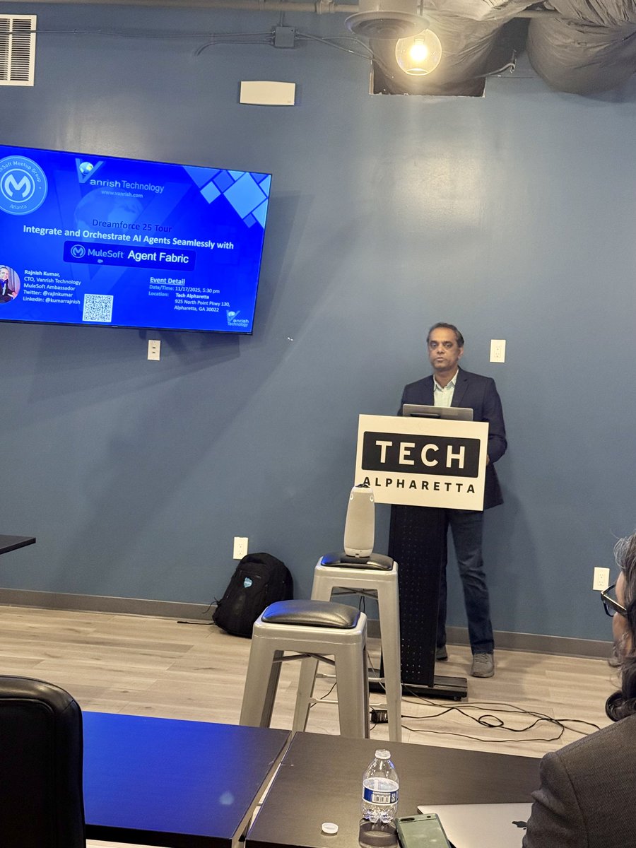 VanrishTech's tweet image. 📌 We r honored to host the #Atlanta #MuleSoft #Meetup ! A big thank you to everyone who attended &amp;amp; helped create an evening full of collaboration, #learning, &amp;amp; #community engagement.
Our CTO, @rajinkumar  presented at the session &amp;amp; had a great time @MuleSoft #ai #agentfabric