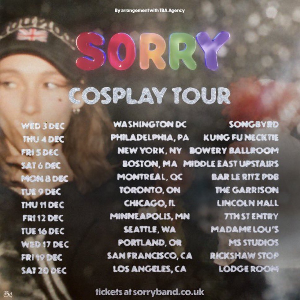 sorryarchive's tweet photo. only two weeks left until Sorry's North American tour! have you gotten your tickets yet? 💙 https://t.co/jYoQqqzj1g https://t.co/g9Pxz6cKO0