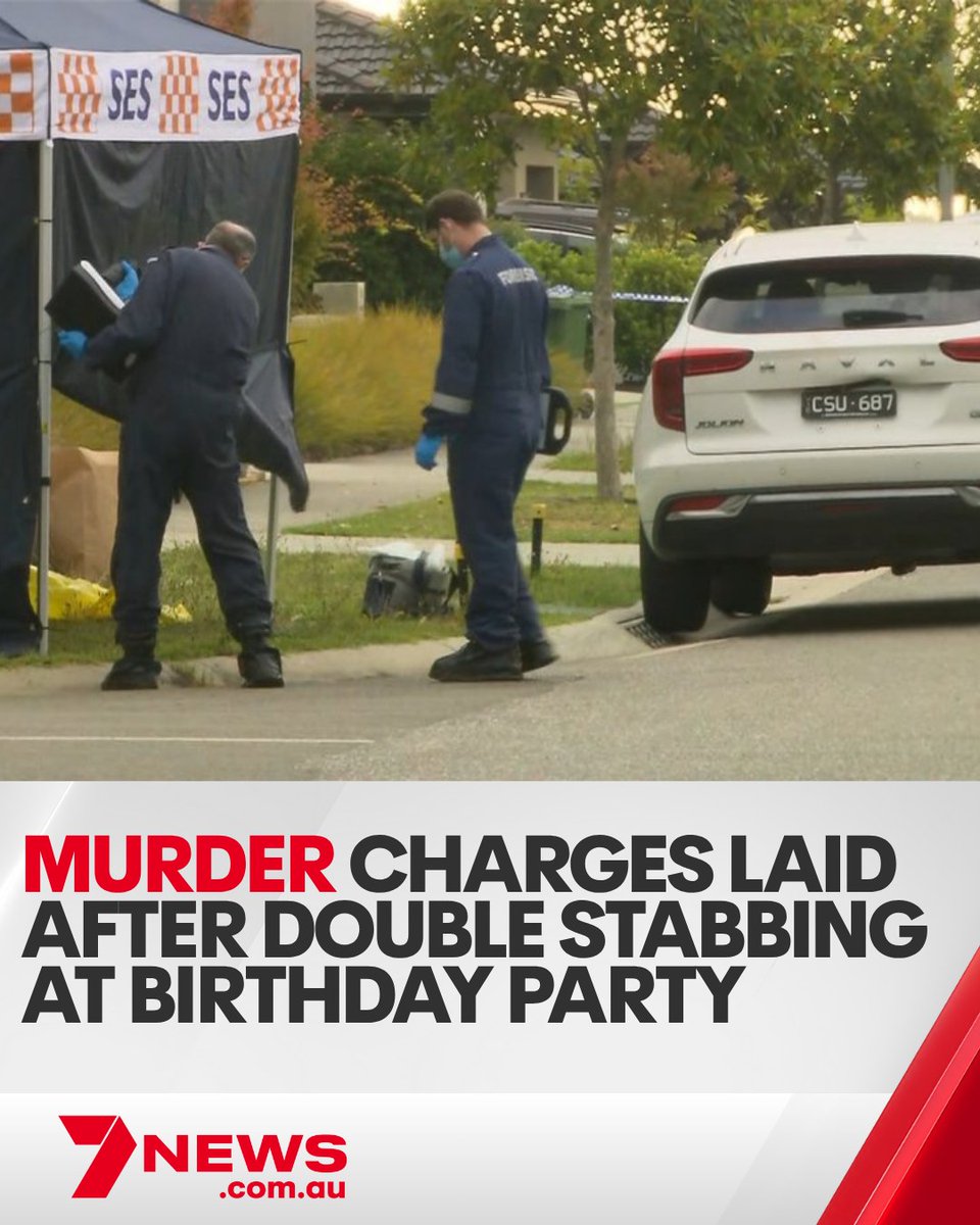 7NewsMelbourne's tweet photo. A man has been charged with murder after two men were fatally stabbed during a brawl outside a one-year-old’s birthday party in Melbourne’s southeast in January. 📌 DETAILS: https://t.co/fvJGlcEDpB #cirme #court #clydenorth #melbourne https://t.co/9iOg6cPxJ3