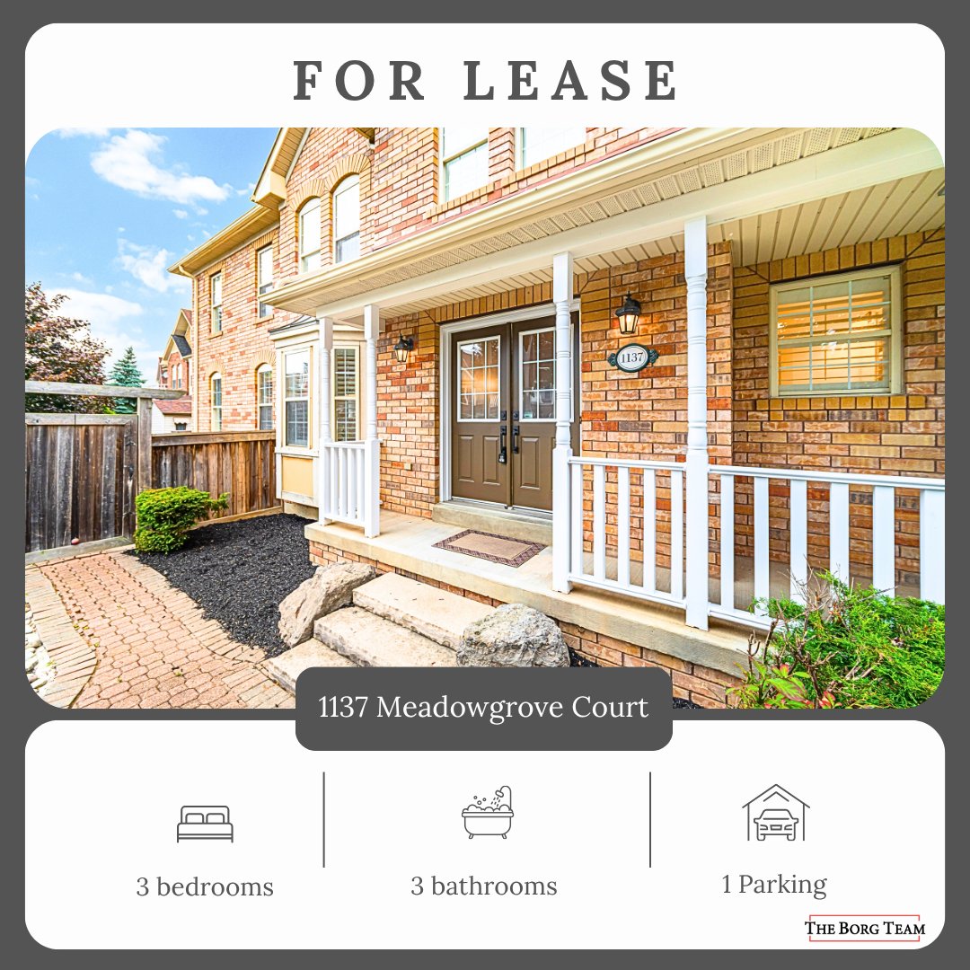 JeffBorgRealtor's tweet photo. FOR LEASE - 1137 Meadowgrove Court
Welcome to beautiful Old Meadowvale Village, one of Mississauga’s most desirable communities!
This bright, freshly painted 3-bedroom 3 bathroom home is move-in ready. #theborgteam #meadowvalevillage #mississauga #jeffborg https://t.co/AFiREW0OIR