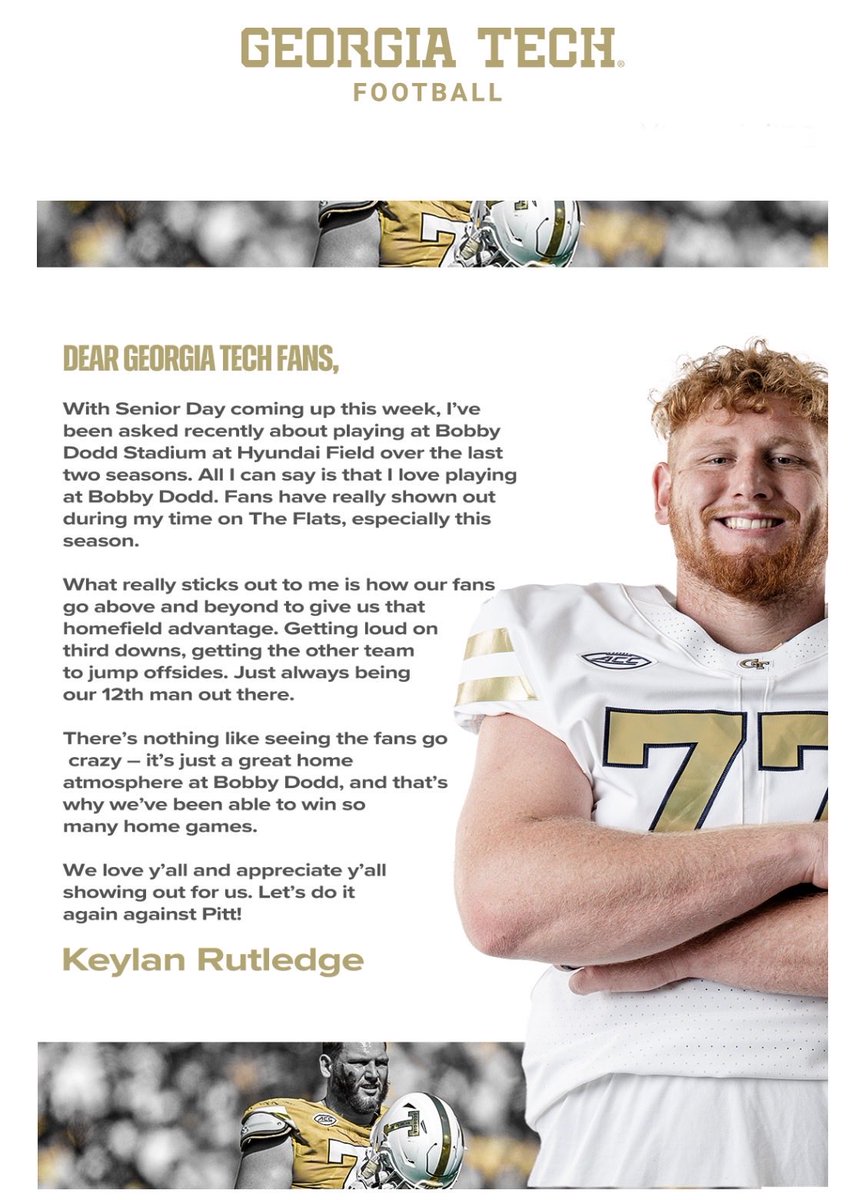 NicoleBuzzinGT's tweet photo. BEAST! You will be missed on the flats 😢 Be there!!! #georgiatechfootball #georgiatechsenoirs
#beatpitt https://t.co/p7Xf6lNxIN