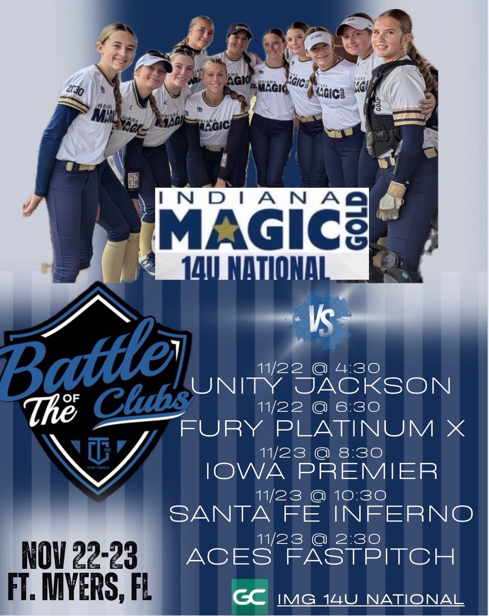 Heading down to Florida this weekend for the Battle of Clubs in Ft. Myers, Florida!!! <a href="/IMG_14uNational/">Indiana Magic Gold 14u National</a> <a href="/tagupSoftball/">tagup</a> <a href="/D1Softball/">D1Softball</a> <a href="/AGLSoftball/">AthletesGoLive Softball</a> <a href="/thealliancefp/">The Alliance Fastpitch</a> <a href="/Team1_fastpitch/">Team 1 Fastpitch</a>
