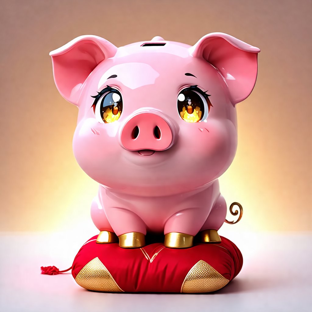 【縁起物】＊金福の赤い豚＊ 福ぶたの祭典 #AI豚祭り 陶器製のぶた貯金箱 おめでたい赤座布団に載せ