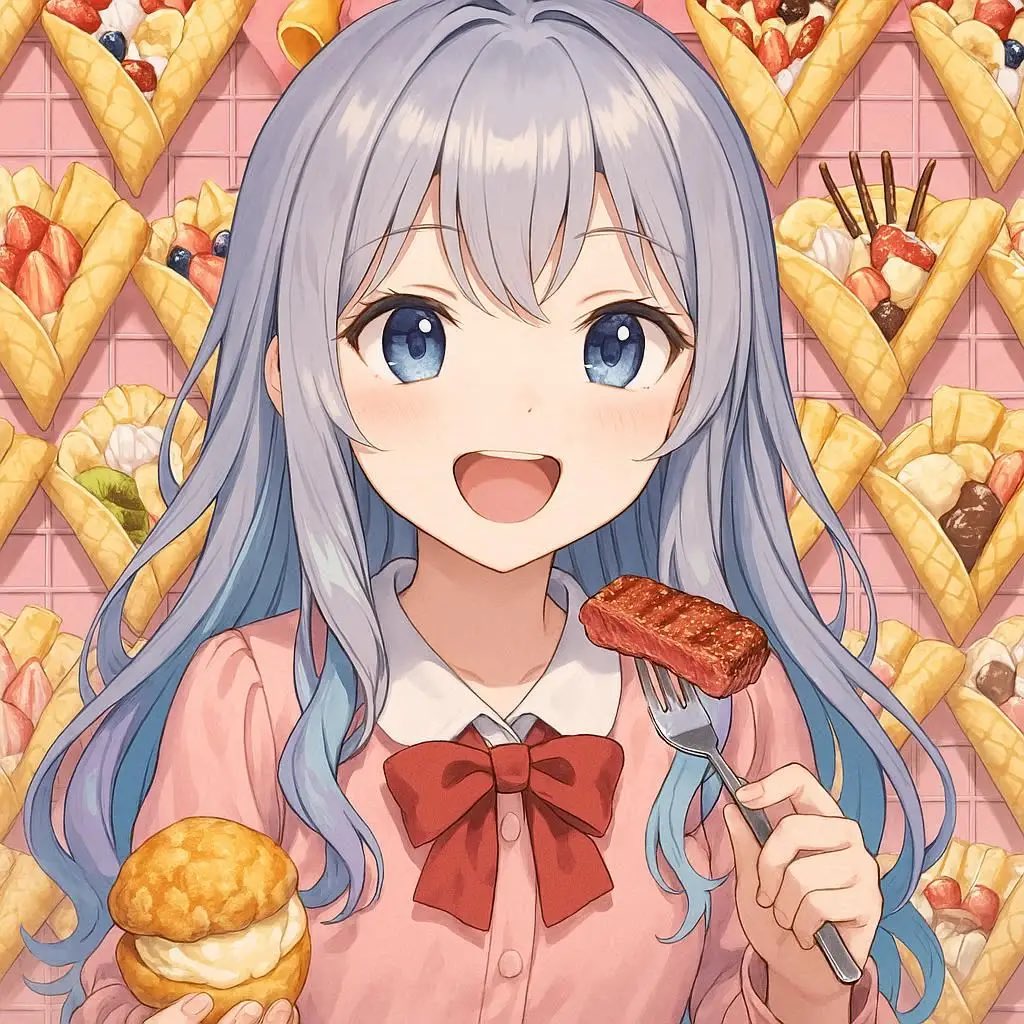 kerokero1023's tweet image. 💙sumika🌸さんが、今日はクレープの日、松坂牛の日、シュークリームの日って言ってた🤣
#GPT4 #AIイラスト