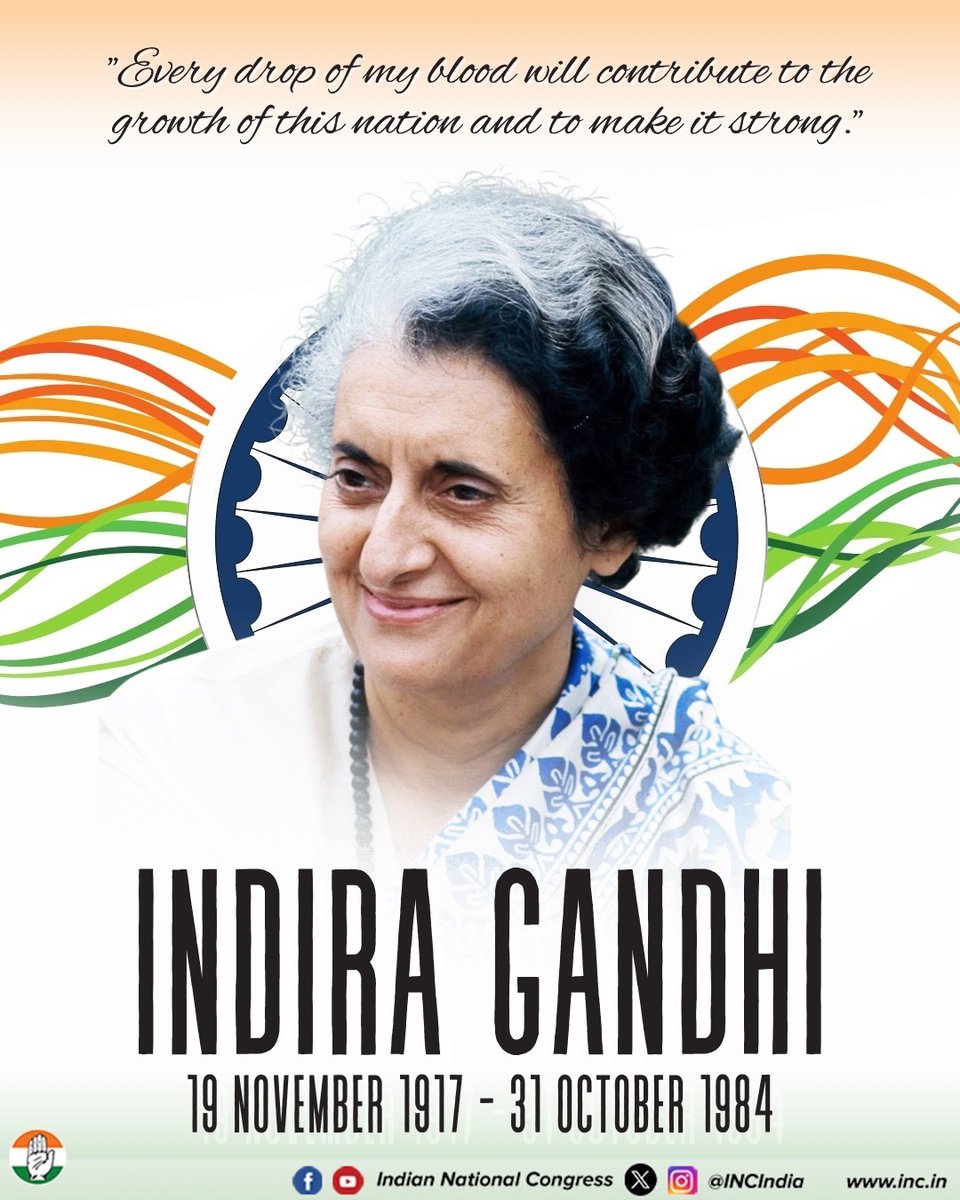 INCGoa's tweet image. On her birth anniversary, we remember Indira ji as a leader who combined courage with clarity, and conviction with action. Her politics was rooted in India’s dignity and empowerment.

Whether it was ushering in the Green Revolution or guiding the liberation of Bangladesh, her…