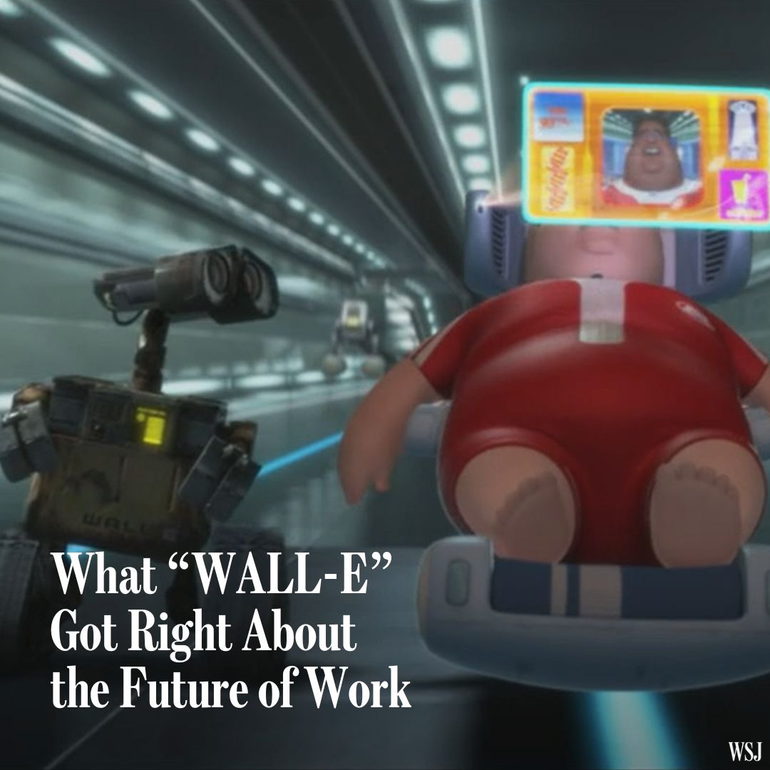 WSJ's tweet image. Before artificial intelligence threatened to take away jobs, the movie “WALL-E” imagined a future without work or purpose. Director Andrew Stanton talks about how he came up with the idea. 🔗 on.wsj.com/3K2KDH1