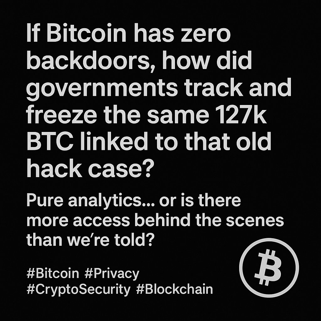 MickeyTongs's tweet image. If Bitcoin has zero backdoors, how did governments track and freeze the same 127k BTC linked to that old hack case?
Pure analytics… or is there more access behind the scenes than we’re told? 🤔

#Bitcoin #Privacy #CryptoSecurity #Blockchain