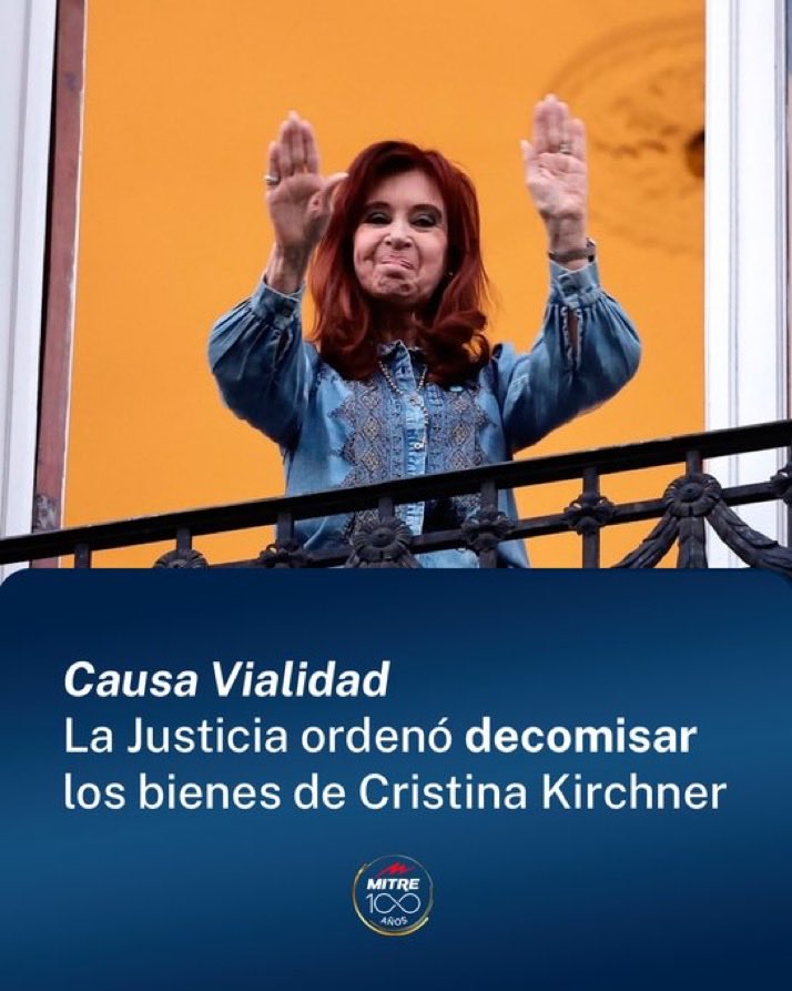 🚨🚨El Tribunal Oral en lo Criminal Federal 2 bonaerense dispuso este martes el decomiso de bienes de Cristina Kirchner en el marco de la causa Vialidad. 
La resolución ordena una incautación de inmuebles que equivalen a $684.990.350.139,86. (472 millones de dólares).
Esta medida