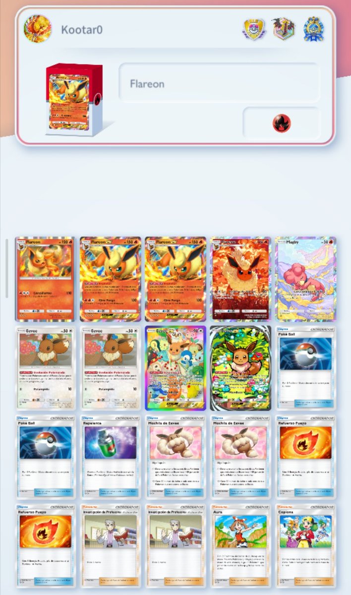 Kootaro_'s tweet photo. Probando el Deck de Flareon con algunas cartas de la nueva expansión, a mi consideración creo el nuevo Eevee no va tanto en este Deck.

https://t.co/f08JPgoLGP https://t.co/EkUTk6rnNR