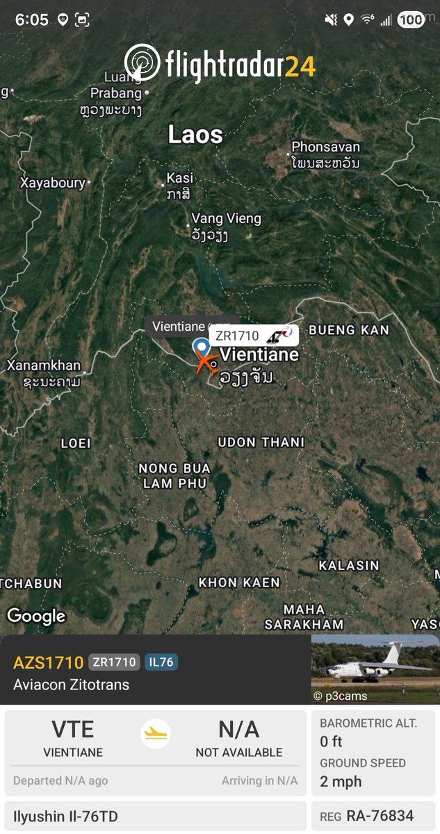 Borrowed7Time's tweet photo. Aviacon Zitotrans IL-76TD RA-76834 #152C22 as AZS1710 on the ground at Vientiane. Aircraft arrived from Omsk 17 Nov.
@sipjack1776 @LadyAstroJet https://t.co/KMn3li7uUK