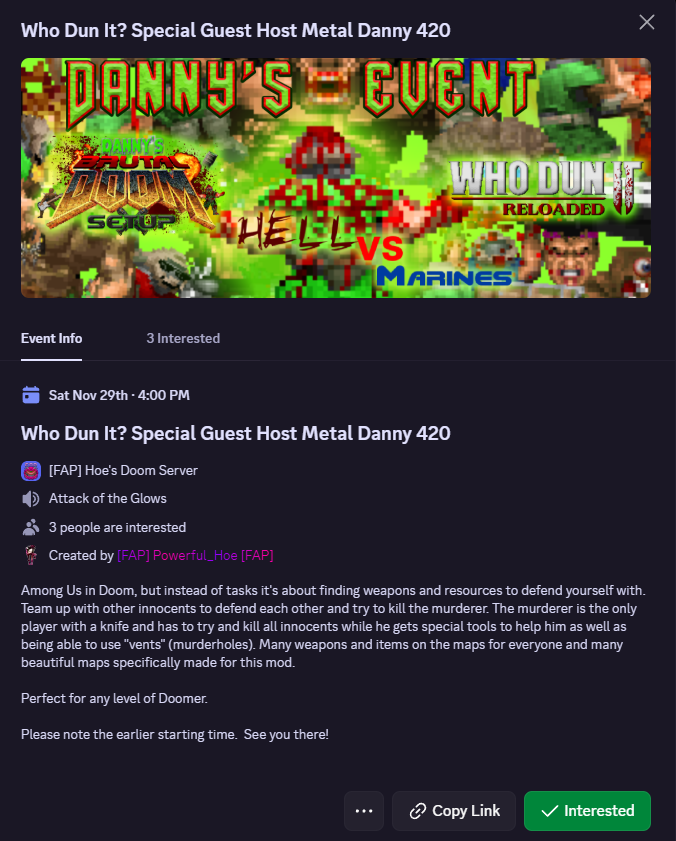 fapnowxyz's tweet photo. Who Dun It! Event - Special Guest Host YouTuber Metal Danny 420.    

Join our Discord and hit Interested!    

11/29 @ 4pm CST https://t.co/dAS610GTcK