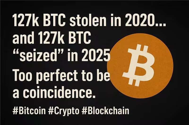 LiamKelly0101's tweet image. 127k BTC stolen in 2020… and 127k BTC “seized” in 2025?
Too perfect to be a coincidence.
Solved case — or old hacker coins getting washed? 🤔

#Bitcoin #Crypto #Blockchain