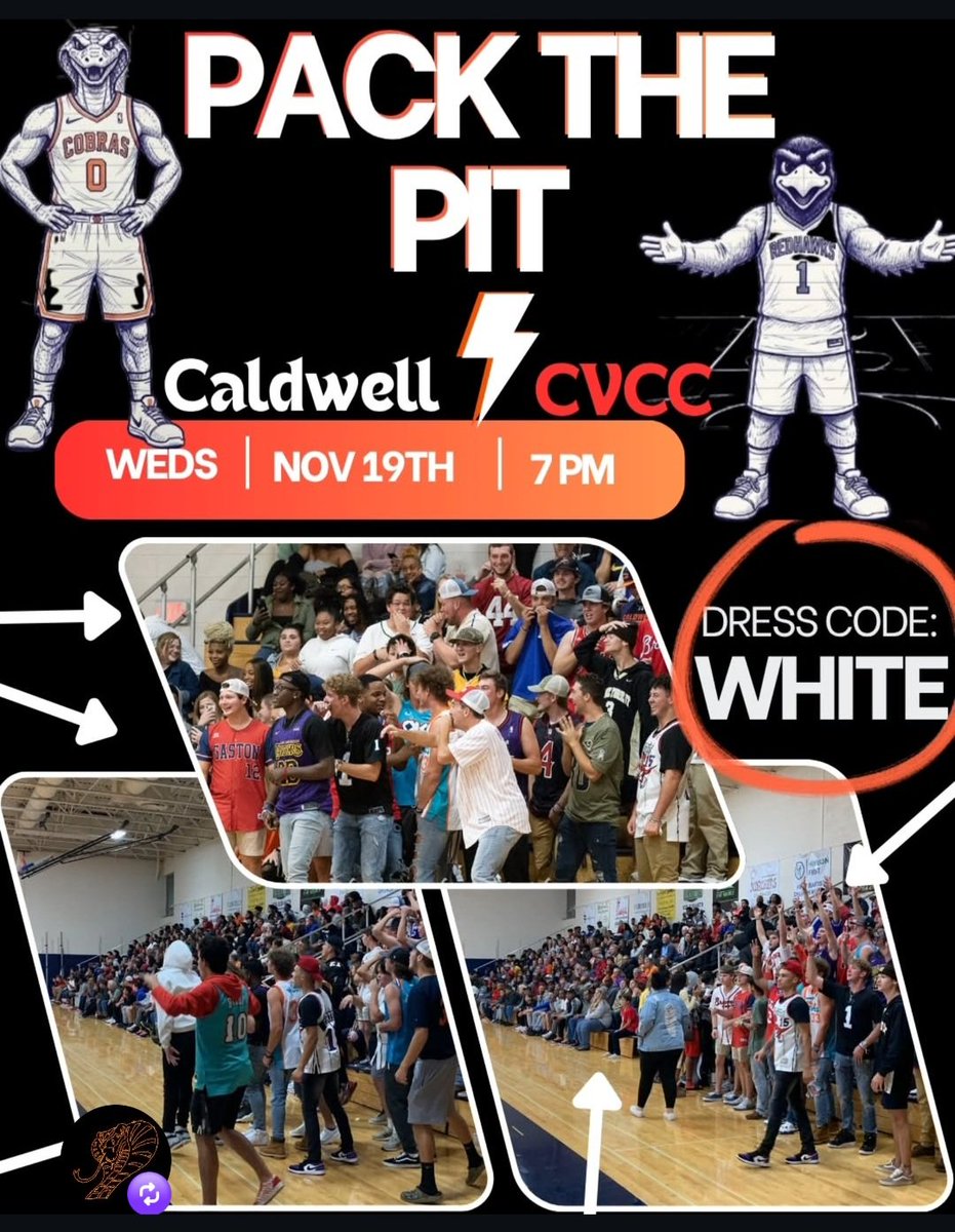 CaldwellCobras's tweet image. 🏀Home opener Wednesday night vs. CVCC! Tipoff at 7PM! Theme: White Out (fans are encouarged to wear white)!

Admission $5!  CCC&amp;amp;TI faculty/staff &amp;amp; students admitted for free with ID! 

#CobraNation #NJCAABasketball #NJCAAMBB #Reg10n