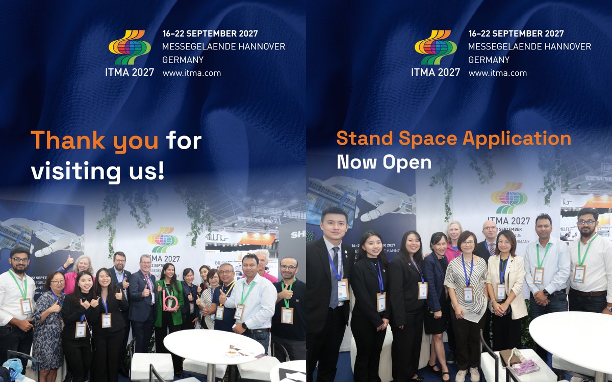 ITMA2027's tweet image. Thank you to all our media partners and industry friends who visited the #ITMA2027 booth at #ITMAasiaCITMEsg2025.  We appreciated the meaningful conversations and strong interest in what is ahead for Hanover.

Apply for stand space now bit.ly/4i2vrGw

#TextileTechnology