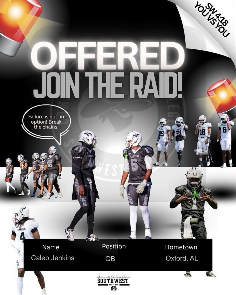 Blessed to receive my 7th offer from <a href="/SWRaidersFB/">Southwest Raiders Football</a> <a href="/CoachKProvi/">Kyle Providence</a> <a href="/CoachSamAdams/">Sam Adams</a> <a href="/martaewyckoff/">CoachWyckoff</a> <a href="/chase_trotter/">CoachTrott</a> <a href="/AL_Recruiting/">AL Recruiting</a> <a href="/AL6AFootball/">Alabama6AFootball</a> <a href="/QBC_Bham/">QB Country Birmingham</a> <a href="/dprice_qb17/">Coach Demetric Price</a> <a href="/HallTechSports1/">Hall-Tech Sports</a> <a href="/DexPreps/">DexPreps</a> <a href="/247recruiting/">247Sports Recruiting</a> <a href="/On3sports/">On3</a> <a href="/Trip7ERA/">Trae Elston Estates</a> <a href="/DownSouthFb1/">Down South</a> <a href="/ScoutFball/">Larry Rudolph</a> <a href="/JoeBerry258589/">Joe Berry</a>