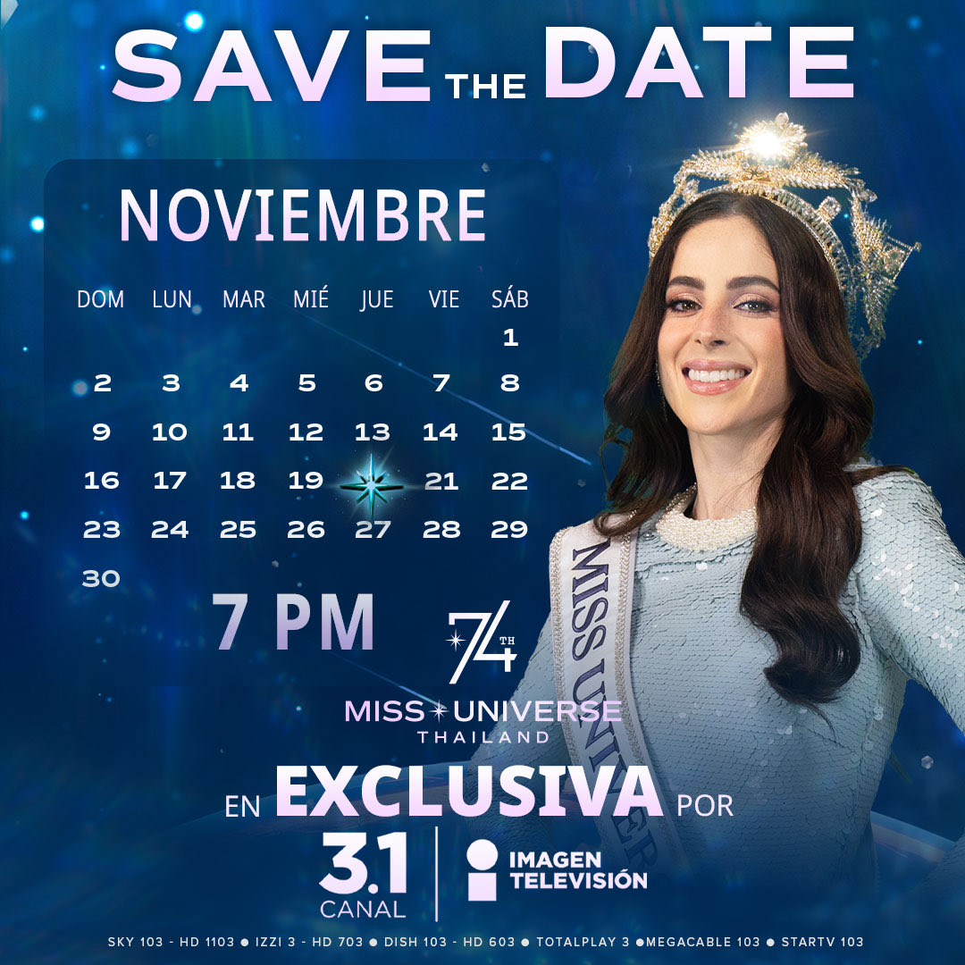 ¡Aparta el día para apoyar a <a href="/fatimaboschfdz/">Fátima Bosch</a> en #MissUniverse2025! Este jueves a las 7 pm tenemos una cita con la belleza, el talento y la disciplina en la pasarela más esperada del año ✨

En EXCLUSIVA por el canal 3.1 de Imagen Televisión 📺 

#MU25
#MUEnImagen
#MéxicoConFátima