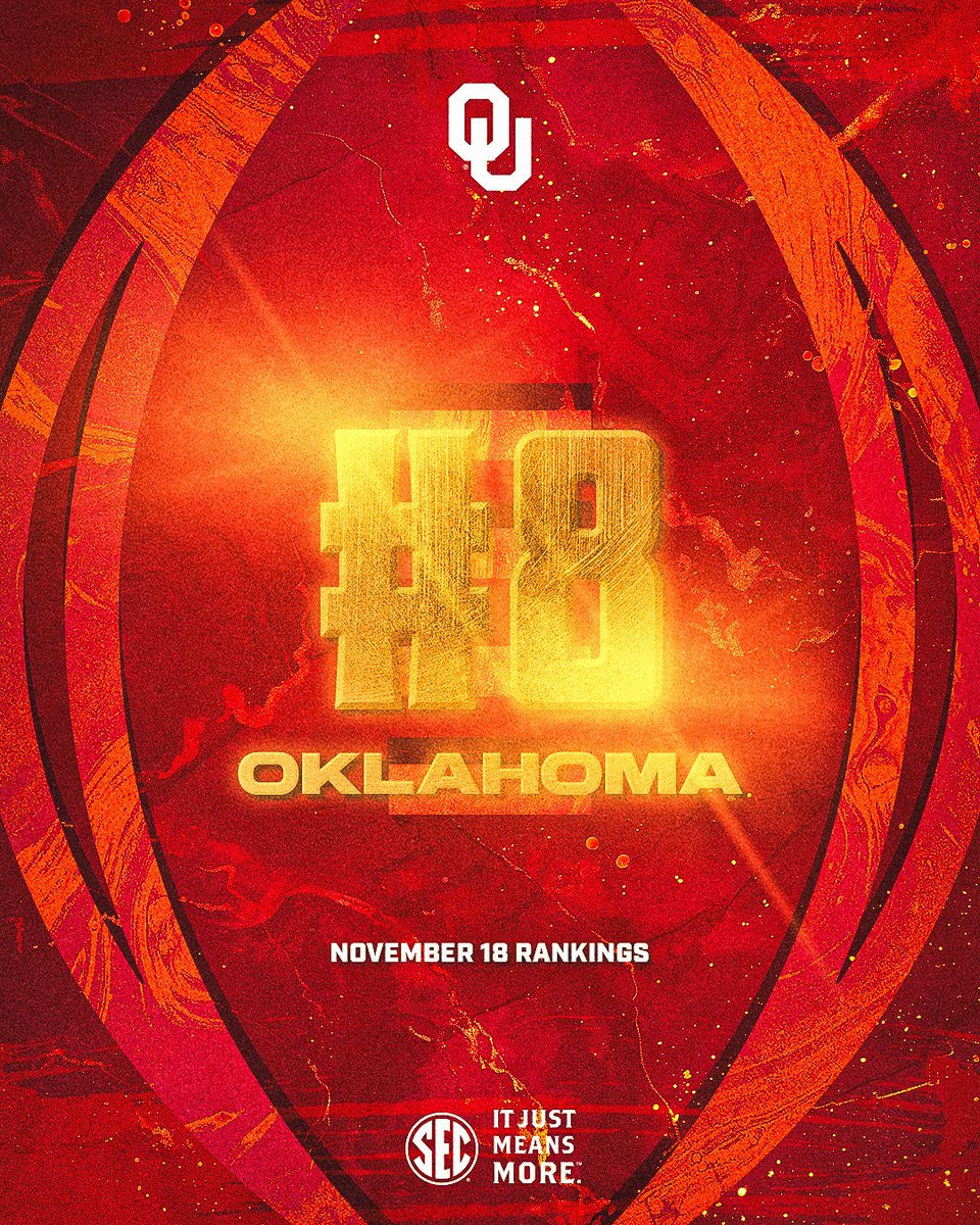 🏈 Nov. 18 CFP Rankings

☝️ No. 8 <a href="/OU_Football/">Oklahoma Football</a> 

<a href="/CFBPlayoff/">College Football Playoff</a> x #ItJustMeansMore