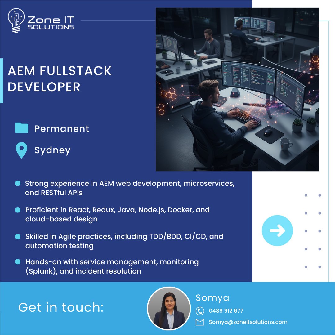 ZoneITSolutions's tweet image. AEM Fullstack Developer:
💻 AEM Fullstack Developer
📍 Sydney | Permanent

Ready to build the future? Apply now: zoneitsolutions.com/register/
Contact now: Somya Srivastava
 📞 0431 920 909 | 📧 Somya@zoneitsolutions.com

#developer #DeveloperCommunity