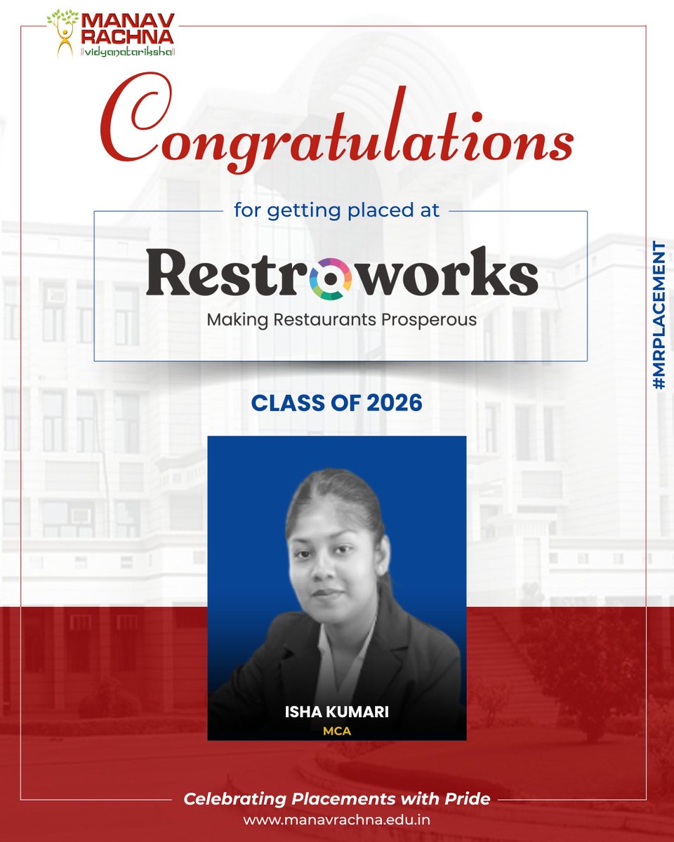 manav_rachna's tweet image. 𝐈𝐧𝐧𝐨𝐯𝐚𝐭𝐞. 𝐄𝐥𝐞𝐯𝐚𝐭𝐞. 𝐃𝐨𝐦𝐢𝐧𝐚𝐭𝐞.

Stepping into Restroworks, our MCA Final-Year Batch 2026 student bridges the chasm between academic acumen and corporate accomplishment.

This voyage, illuminated by curiosity and guided by competence, is one of purposeful…