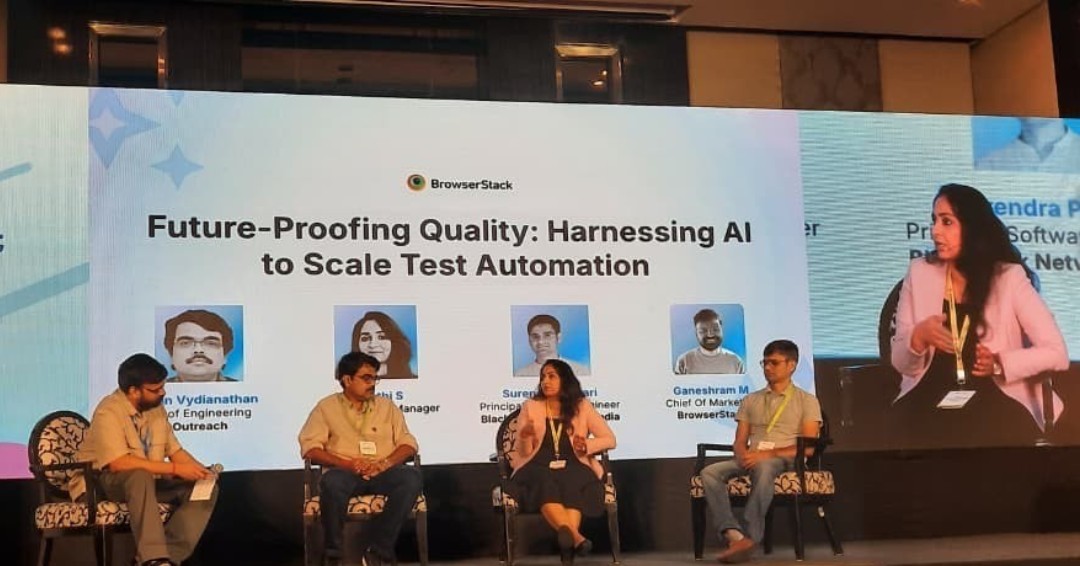 PerficientIndia's tweet image. @Perficient joined @BrowserStack&apos;s StackConnect World Tour in Mumbai with 300+ QA &amp;amp; DevOps leaders! 🚀 @Swathi Sankarasubramaniam shared insights on AI &amp;amp; test automation. Proud to lead the AI-first quality future! 

#PerficientIndia #QA #QAAutomation #AIFirst #AI #StackConnect