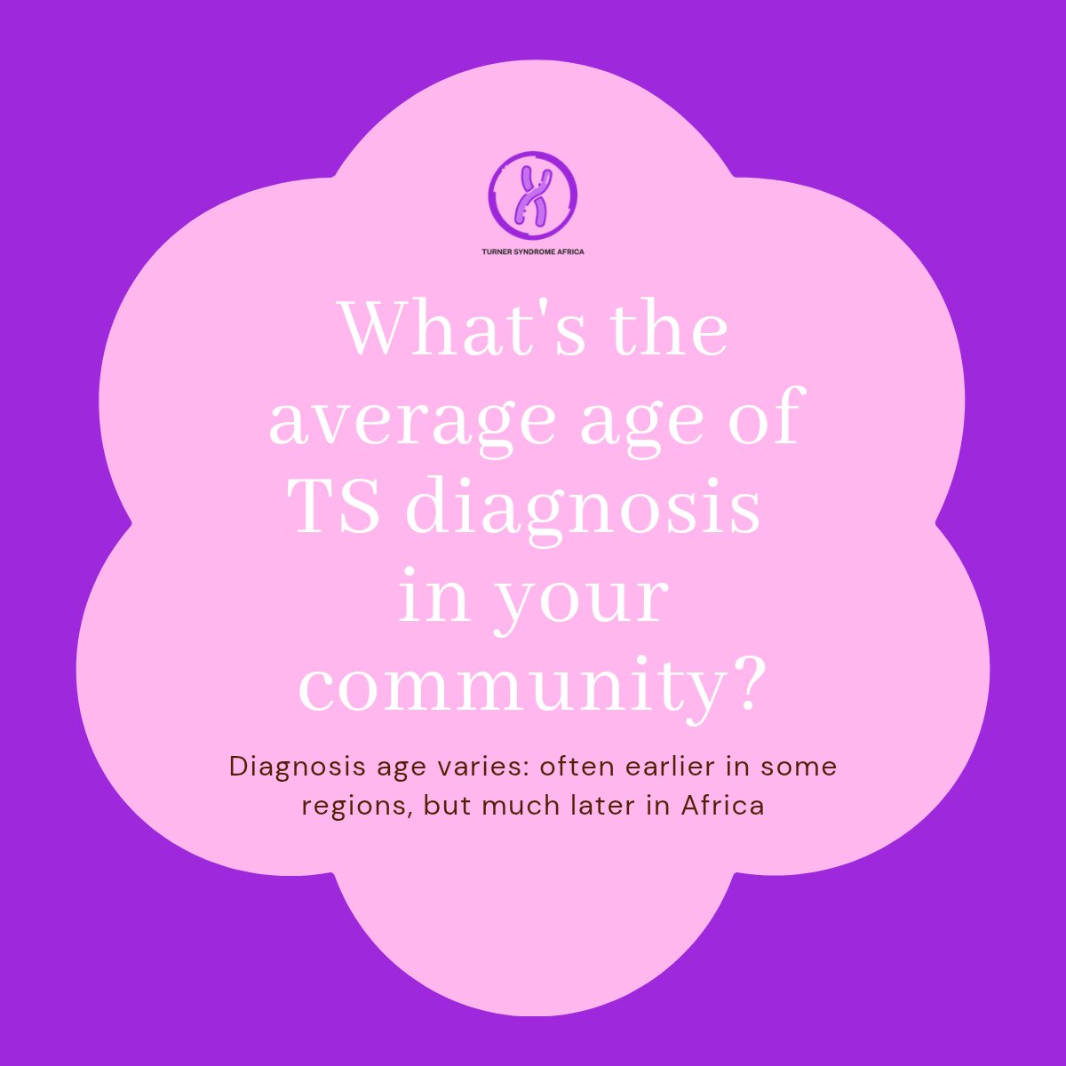 When is #TurnerSyndrome diagnosed in your community/country? Diagnosis age varies: often earlier in some regions, but much later in Africa. We need local numbers! 

#TSCommunity #TSAData #Research #ResearchSavesLives #TSData #HealthSystems #RareDisease #ByTheNumbers