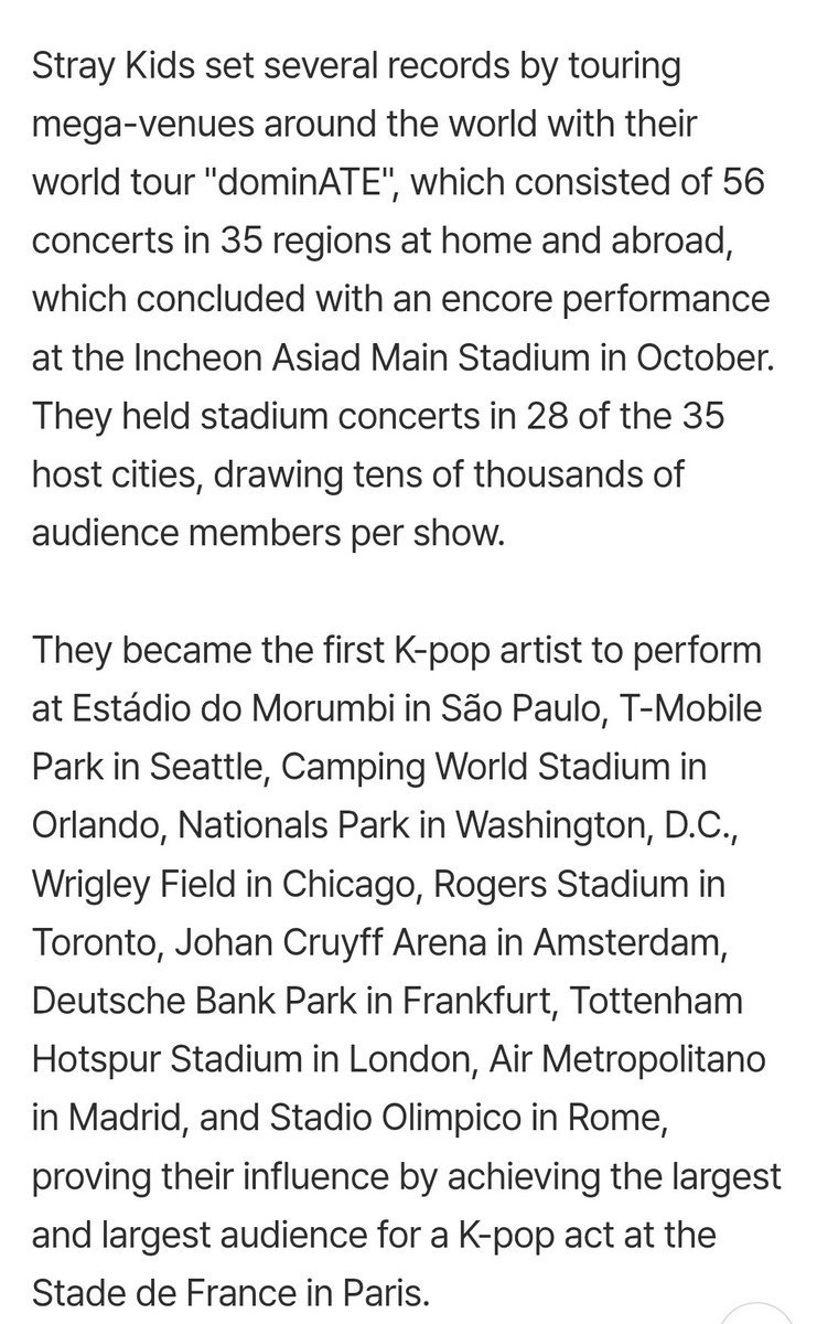 skzlatamproject's tweet photo. STRAY KIDS SE POSICIONÓ EN EL 2DO LUGAR, LA MEJOR POSICIÓN DE UN ARTISTA K-POP EN EL "TOP 20 GLOBAL CONCERT TOURS" de POLLSTAR 🔥

 La lista clasifica los conciertos según el promedio de venta de entradas por región. Stray Kids estableció varios récords al recorrer megasalas de+ https://t.co/eeuXWvSRki