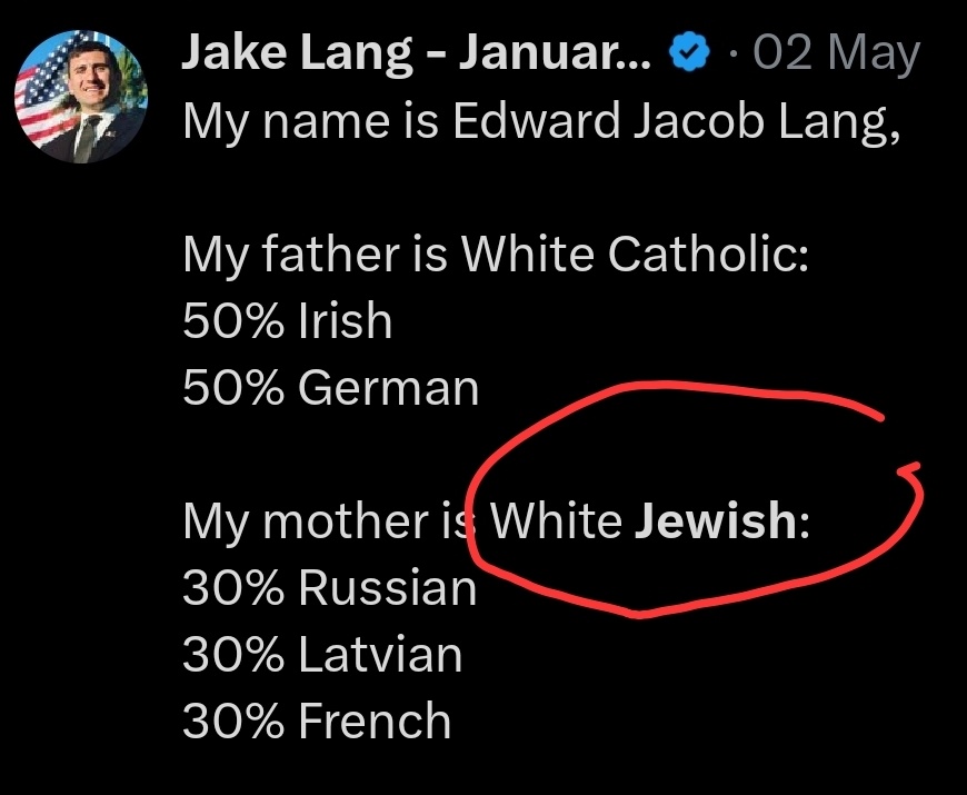 JeffBower4416's tweet photo. @ScooterCasterNY Jake Lang is a jew. https://t.co/WM0FQovl2P