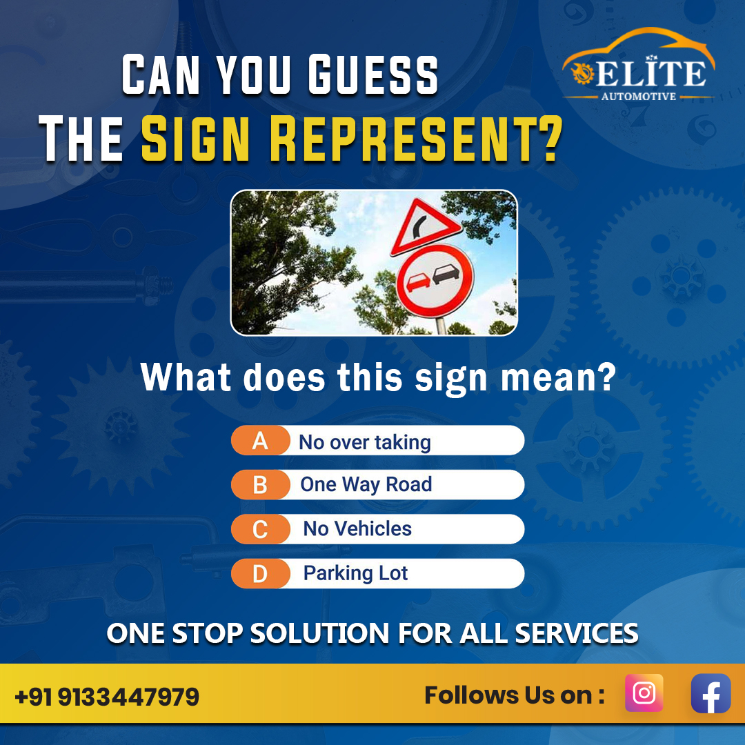 vgkraju9's tweet image. 🚦 CAN YOU GUESS THIS ROAD SIGN?
Let’s test your driving knowledge! 👇

This sign represents:
A️ No Overtaking
B️ One Way Road
C️ No Vehicles
D️ Parking Lot

💡Think you know the right answer?#RoadSafety #TrafficSignsQuiz #CarService
