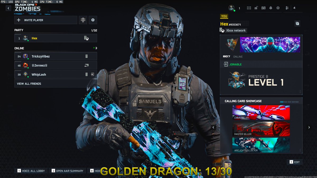 PRESTIGE 8
SINGULARITY ✅
Golden Dragon 13/30 #BO7 
twitch.tv/OiHex