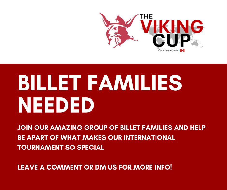 VikingCupOFC's tweet photo. We need billet families! Reach out if you have questions! Viking Cup Dec.27 - Jan.3 #vikingcup #camrose #billetsneeded https://t.co/WE6s7L5xqw