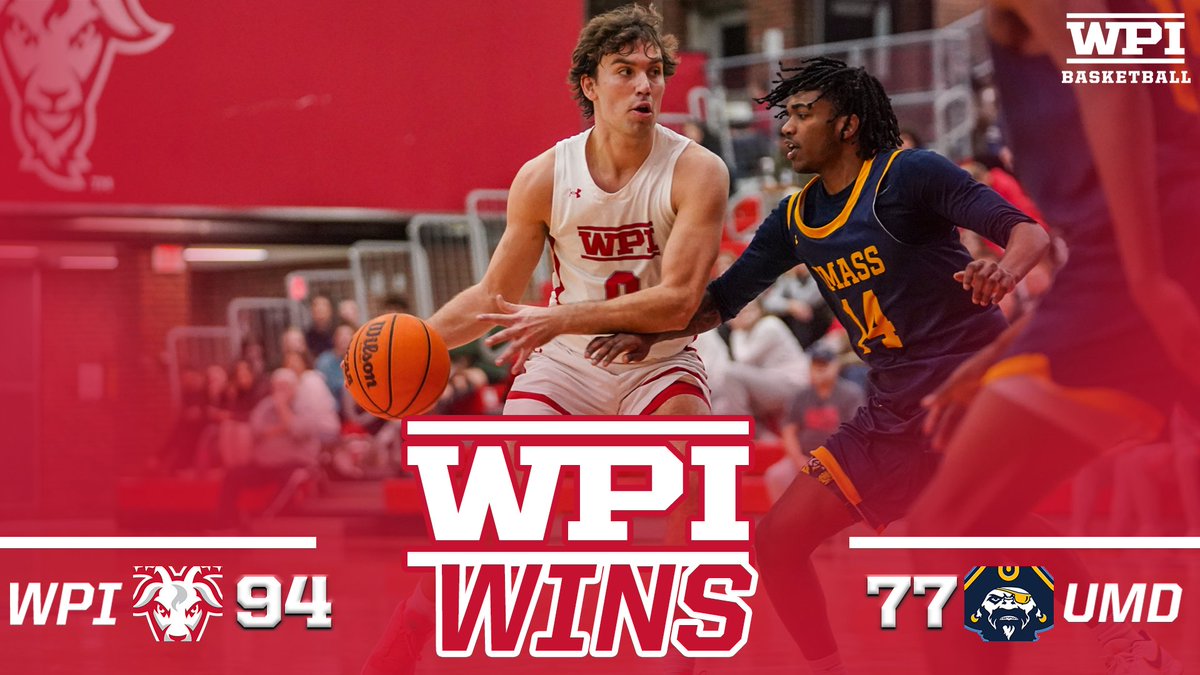 WPI WINS!
WPI WINS!
WPI WINS!

No. 19 <a href="/WPIMBasketball/">WPI Men's Basketball</a> holds off UMass Dartmouth, 94-77, in Harrington backed by a career night from Molen 👏

Box score now, recap soon ⬇️
📊-tinyurl.com/254znawz

🏀x🐐
#GoatNation #d3hoops