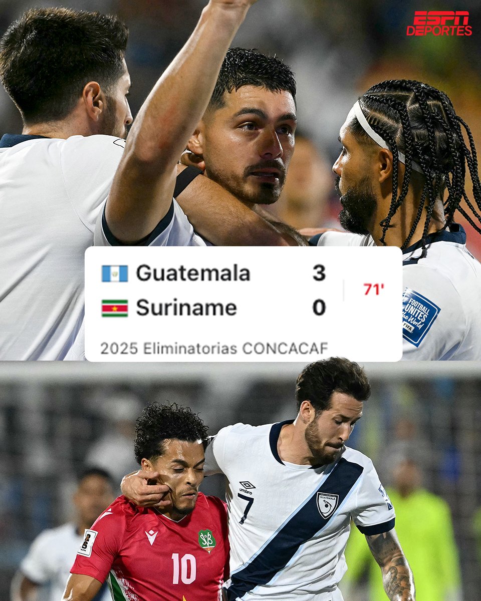 Guatemala ya está fuera de la Copa del Mundo, pero está goleando a Suriname para despedirse con victoria. 

Este resultado favorece a Panamá y a Honduras.