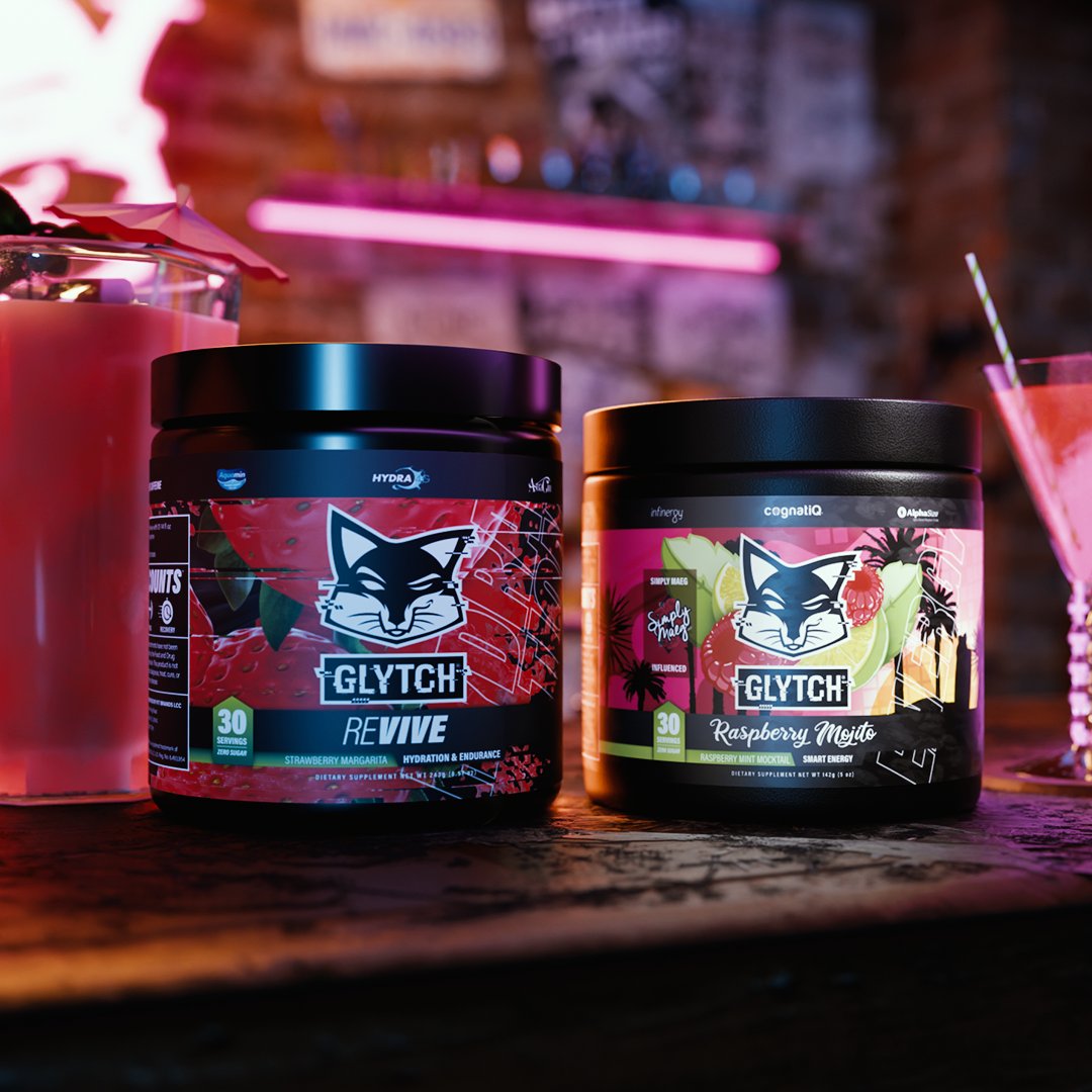 GLYTCHEnergy's tweet image. Focus on hydrating your mana or look at leveling up your energy bar with our Mocktail flavors! 🍸

Strawberry Margarita from our Revive line and Raspberry Mojito influenced by @SimplyMaeg are here to shake up your tastebuds and rock your world! 🌎

GLYTCHEnergy.com