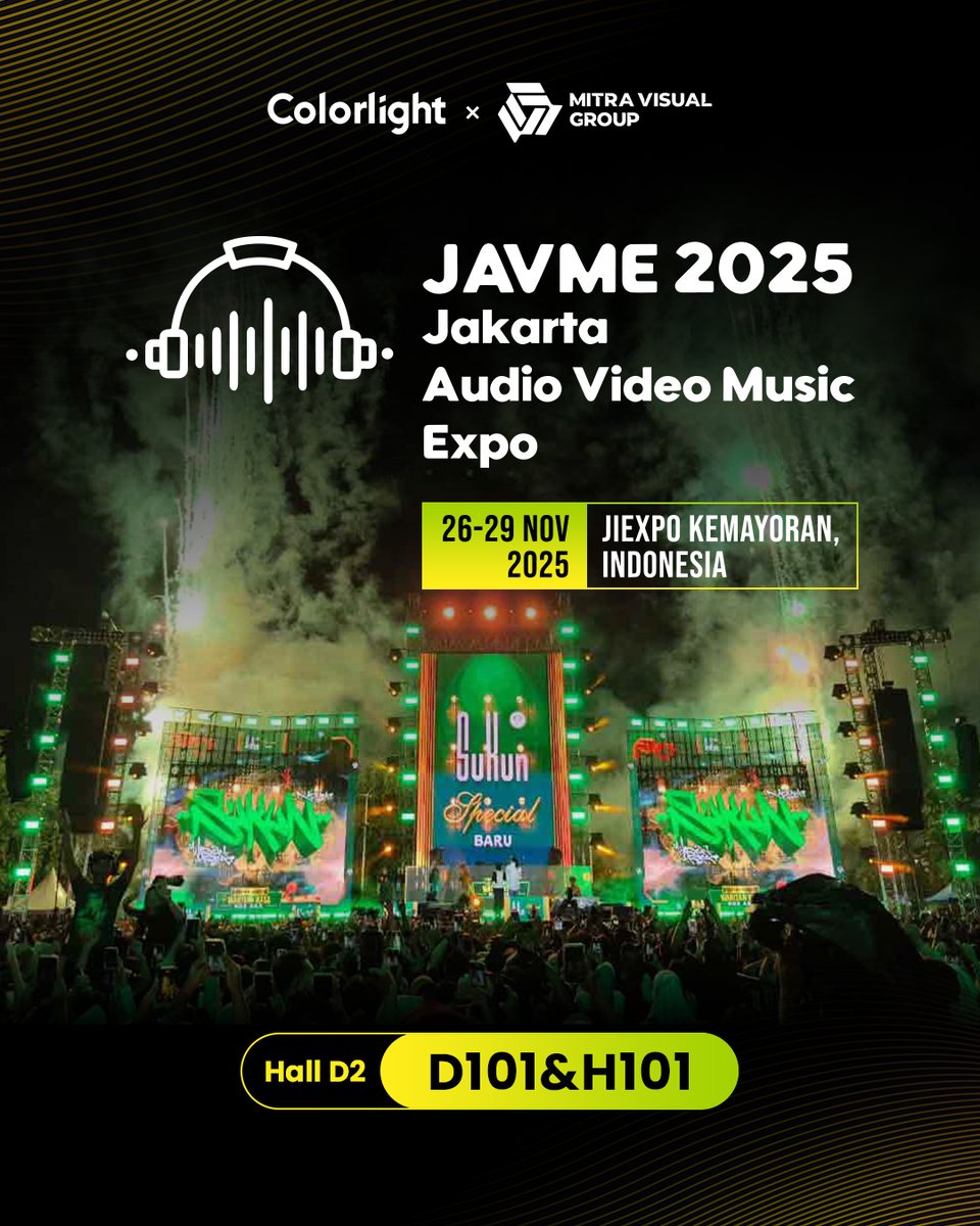 colorlightcloud's tweet image. Next Week, JAVME Indonesia  2025 is almost here!💡

📅 Date: 26 – 29 November 2025
📌 Location: Jakarta International Expo (JIExpo)

Join Colorlight &amp;amp; Mitra Visual Group Booth Hall D2, D101&amp;amp;H101 to discover groundbreaking innovations in visual solutions.

#Colorlight #JAVME2025