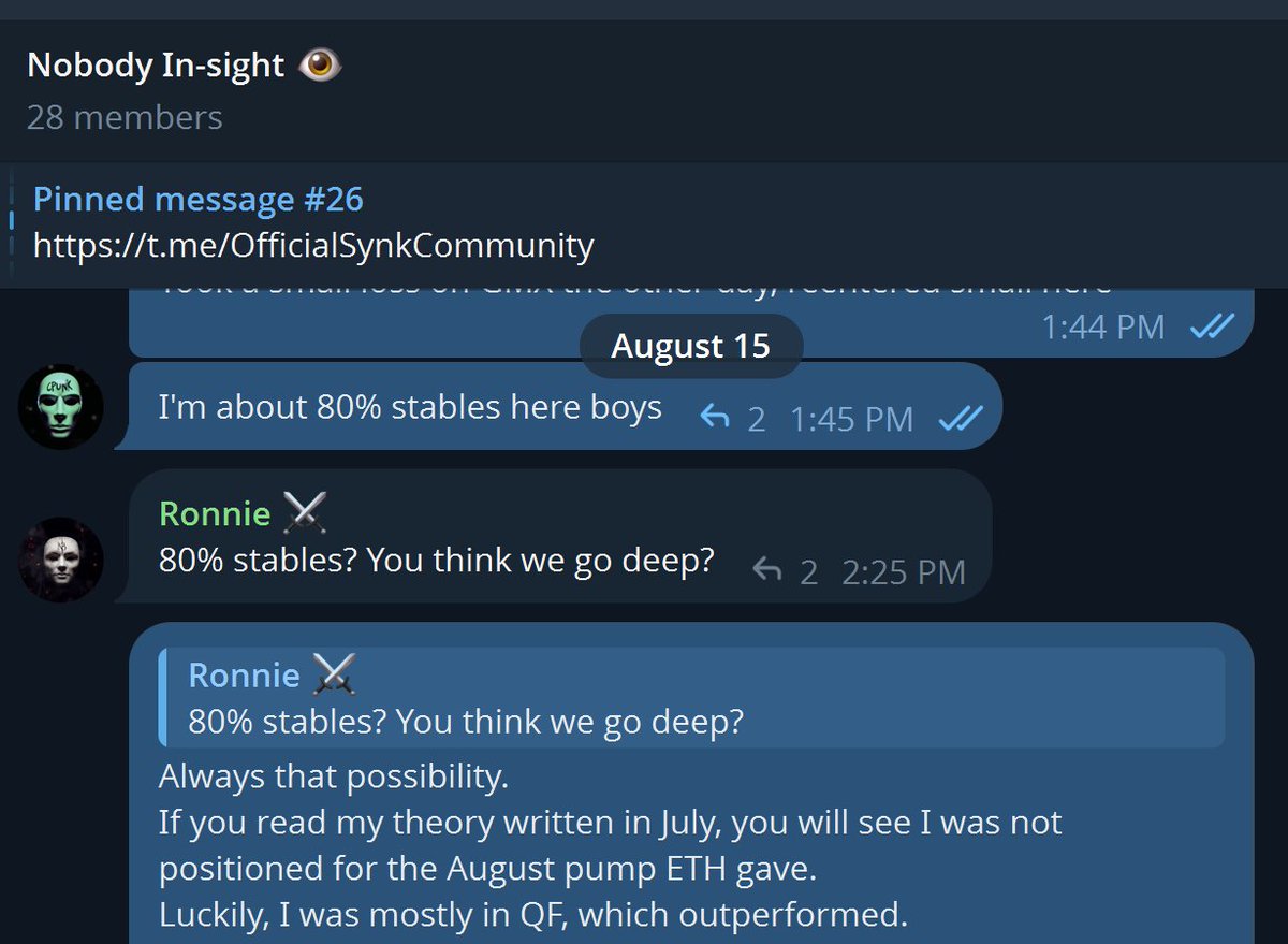 Want to get this kind of analysis before the dump?
Join Nobody and mint a Cyphermask.

<a href="/Bit_o_money/">🅧 Bit-o-Money</a> informed his group of his exit August 15th