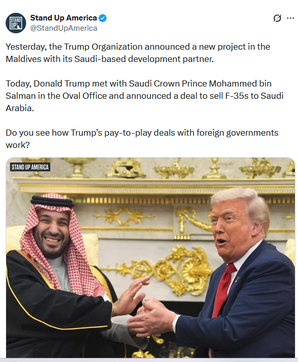 <a href="/WhiteHouse/">The White House</a> Did Mohammed bin Salman say thank you for all the goodies he received, courtesy of the American taxpayers, to enrich himself and the Trump Crime Family? BTW...why wasn't he wearing a suit?