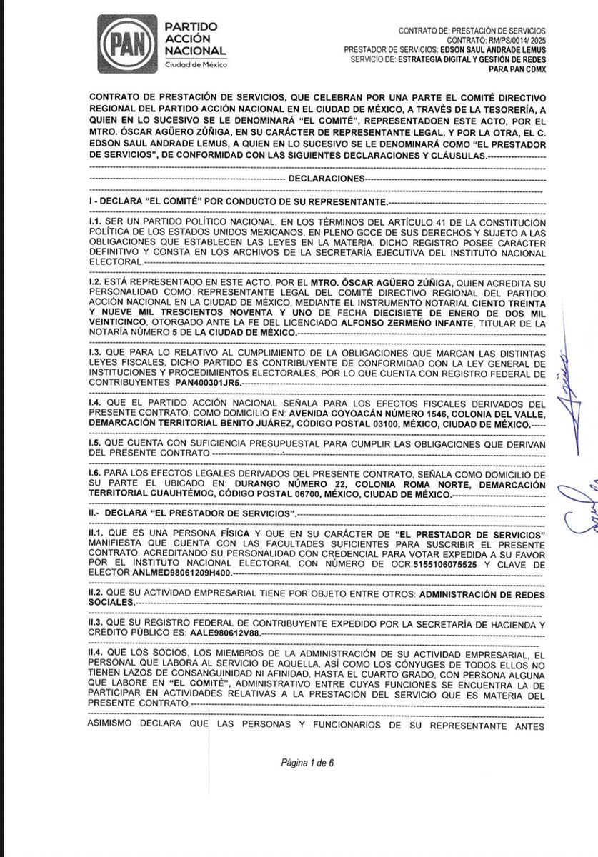 LuisaAlcalde's tweet image. 💥Noticia de última hora.

El joven “apartidista” @EdsonAndradeL principal impulsor de la marcha de la “Generación Z” fue contratado por el Partido @AccionNacional, en febrero de 2025 por $2,106,810.00 (Dos millones ciento seis mil ochocientos diez pesos 00/100  M.N.), dividido…
