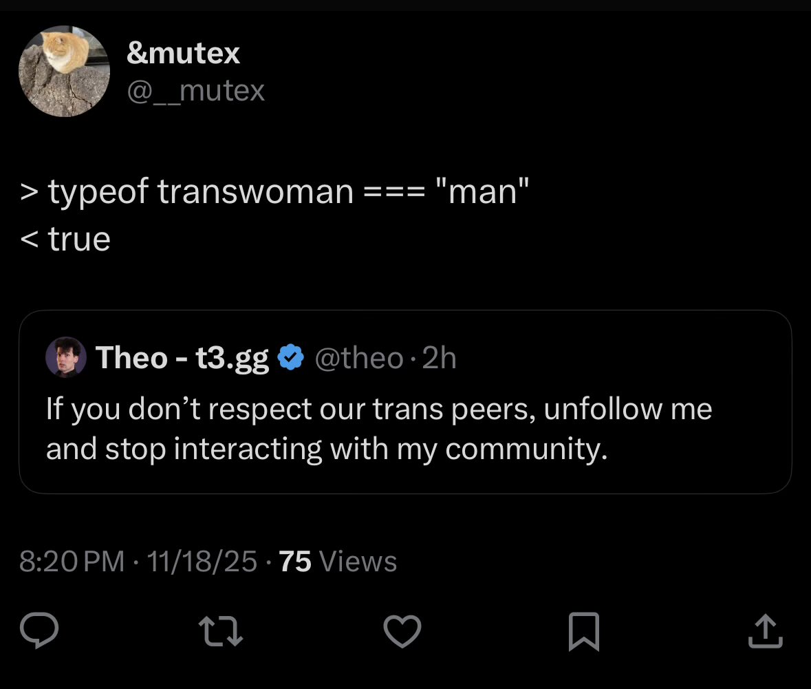 never let yourself become so transphobic that you have to pretend that javascript is a good language