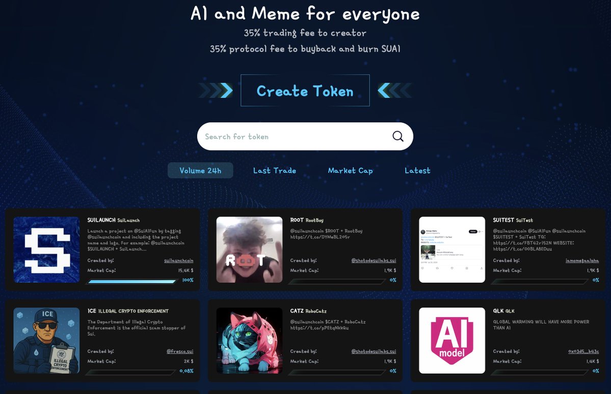SuiAIFun's tweet image. Most people think $SUAI is just a meme coin… but the truth is $SUAI is the native token powering our #AI Agent launchpad and meme coin launchpad. 🚀

Our platform keeps growing regardless of market trends — and we’re just getting started.

If you’re a big fan of AI Agents or…