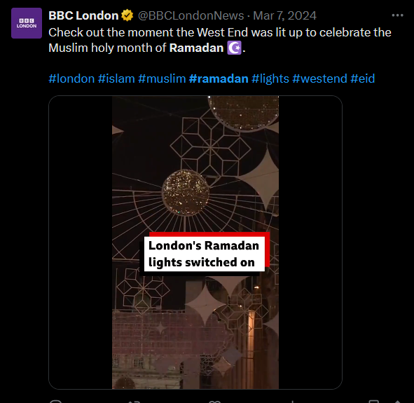 BBC will gladly name ramadan and go even further calling it holy. but Christmas lights gets called.... winter wonderland?!