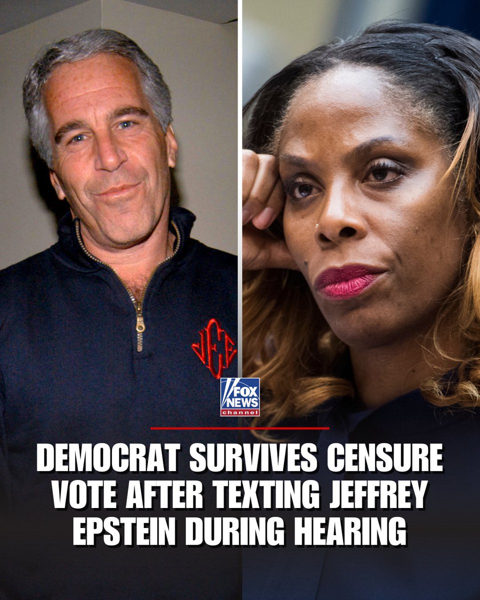FoxNews's tweet image. The House voted against censuring Del. Stacey Plaskett after estate documents revealed she texted Jeffrey Epstein during a congressional hearing in 2019. Three Republicans joined Democrats to kill the measure, while three more Republicans voted &quot;present.&quot; It ultimately failed in…