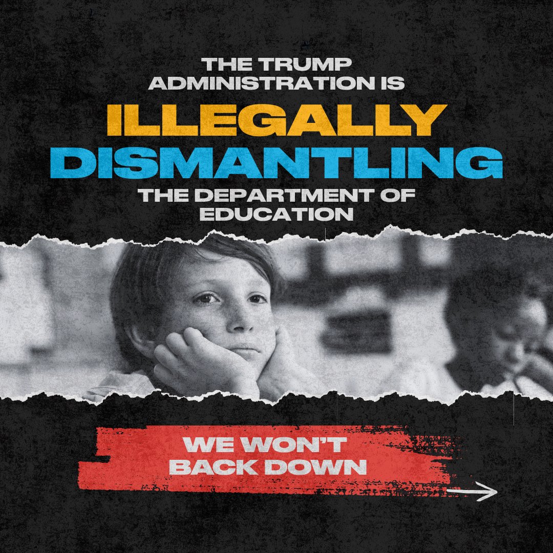 WeAreCTA's tweet image. Stand up, Fight back!

Today, Trump announced an unnecessary and intentionally disruptive plan to further dismantle the Department of Education.

🧵 (1/3)