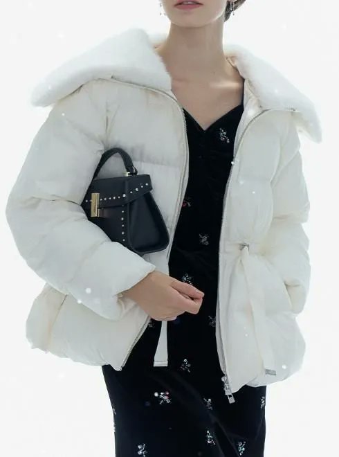 セルフォード　ファー襟付きキルティングショートコート　36 アイボリー セルフォードファー襟付きキルティングショートコート36 アイボリー