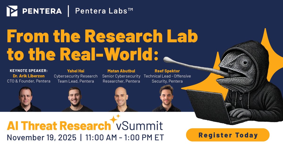 penterasec's tweet image. 🦎 𝗪𝗲’𝗿𝗲 𝗹𝗶𝘃𝗲.

The AI Threat Research vSummit, hosted by Pentera Labs, is streaming now. 
See how AI is already reshaping cyber warfare, and what it means for defenders.

🎙️ Keynote: Dr. Arik Liberzon, CTO &amp;amp; Founder, Pentera
 💻 Join now | 🎓 2 CPE credits…